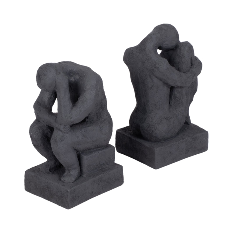 S/2 7 Thinking Man Bookends, Charcoal