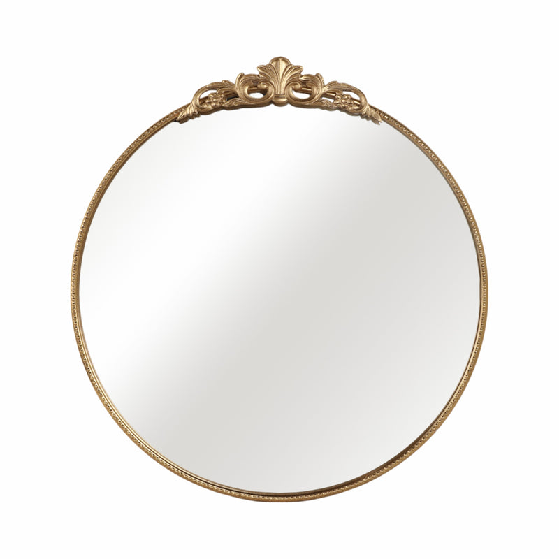 36 Fleur Applique Round Mirror, Gold Wb