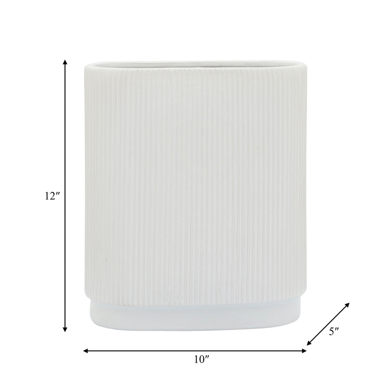 CER, 12H RIDGED VASE, WHITE