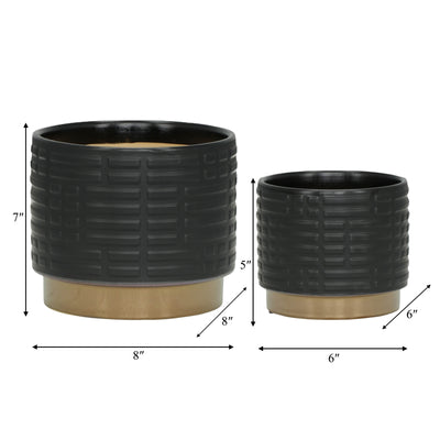 S/2 MAZE METALLIC PLANTERS  6/8, BLACK