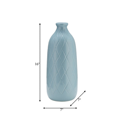 CER, 16 PLAID TEXTURED VASE, CAMEO BLUE