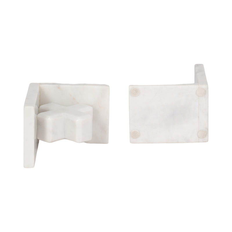 MARBLE, S/2 5 X & O BOOKENDS, WHITE