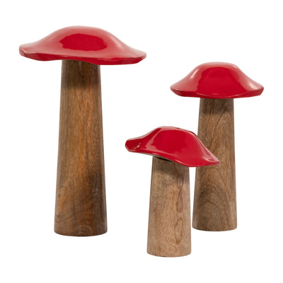 WOOD, 6 TOADSTOOL MUSHROOM, RED