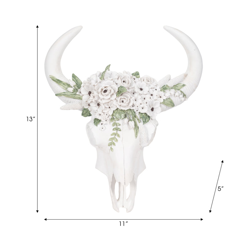 13 Bull Skull With White Flowers, White