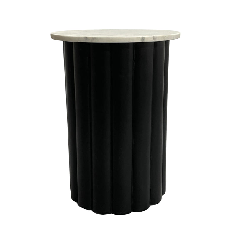 20 Large Ribbed Accent Table Marble Top, Blk/grn