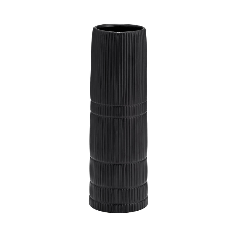 CER, 15H LINED CYLINDER VASE, MATTE BLACK