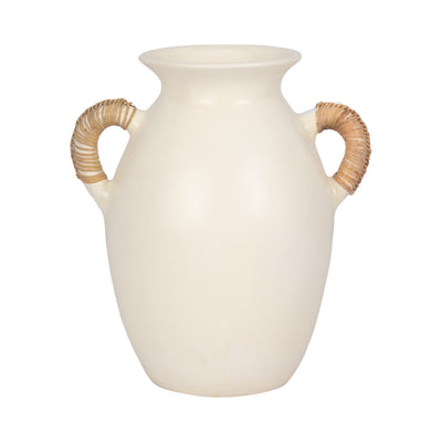 Terracotta, 12h Eared Vase, White