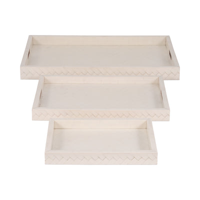 RESIN, S/3 13/18/24 WOVEN TRAYS, IVORY