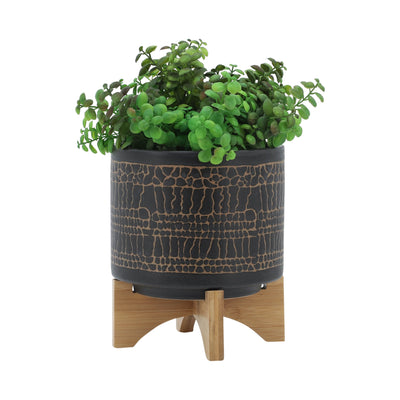 8 GLAZED PLANTER W/ STAND, BLACK