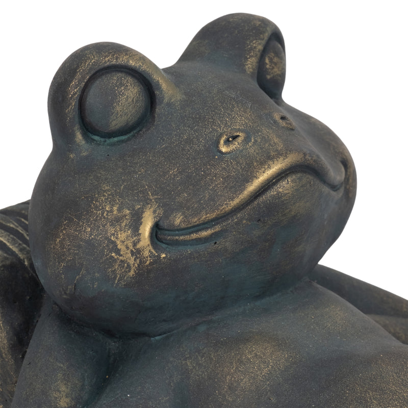 15 Relaxed Frog On Lounger, Bronze