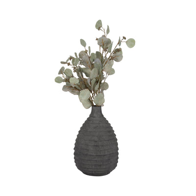 15 Faded Ribbed Bulbous Vase, Black