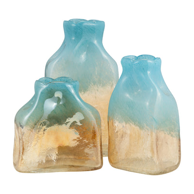 GLASS, 8 VASE TEAL/APRICOT