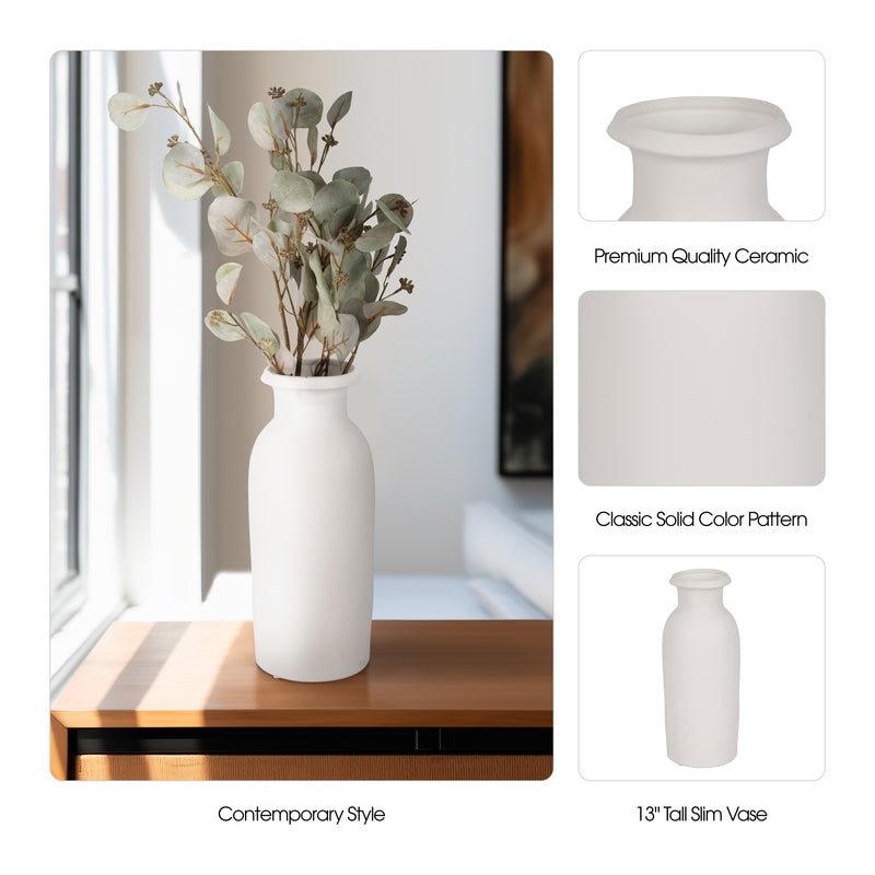 CER, 13H TALL SLIM VASE, WHITE