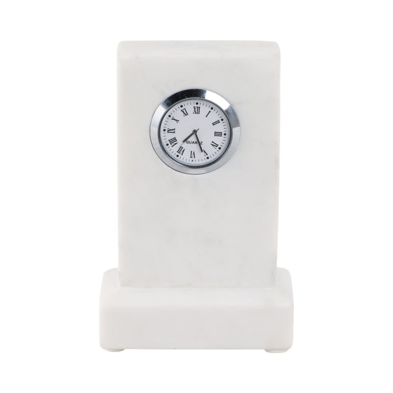 6 Marble Clock On Base, White