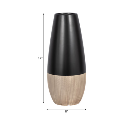 CER, 17H 2-TONE VASE, CREME/BLACK