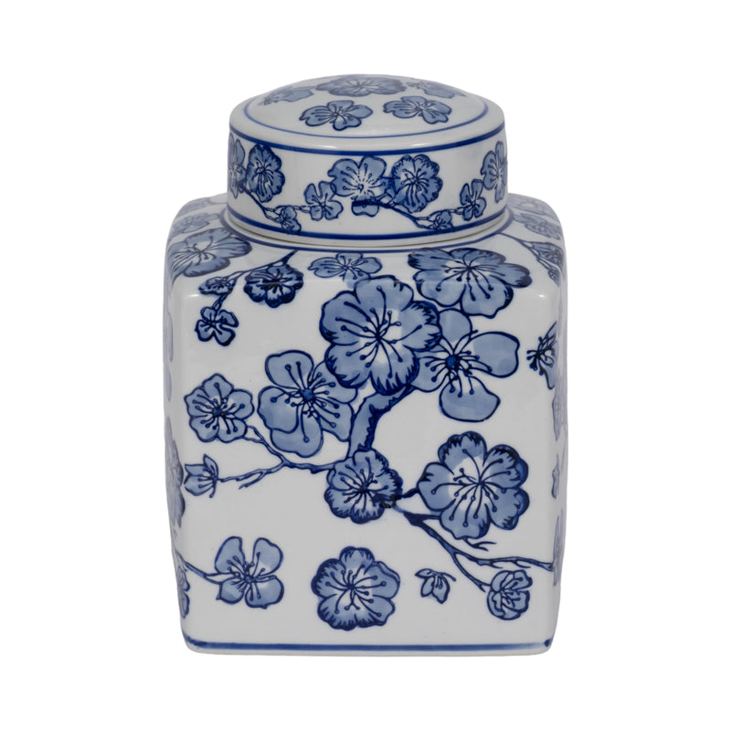 8 Cherry Blossom Chinoiserie Jar, Blue/white