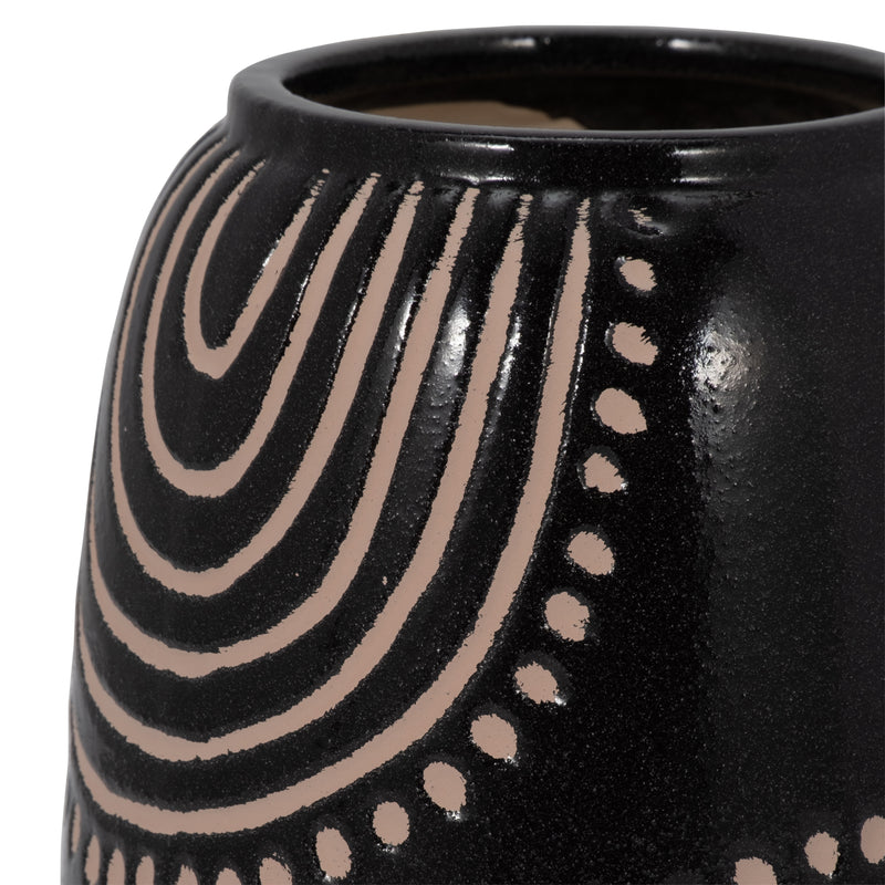 CER, 9 TRIBAL ARCH VASE, BLACK/TAN