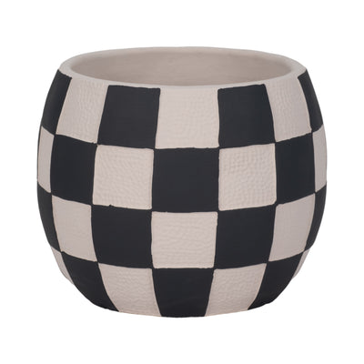 8 Checkerboard Rounded Planter, Black/white