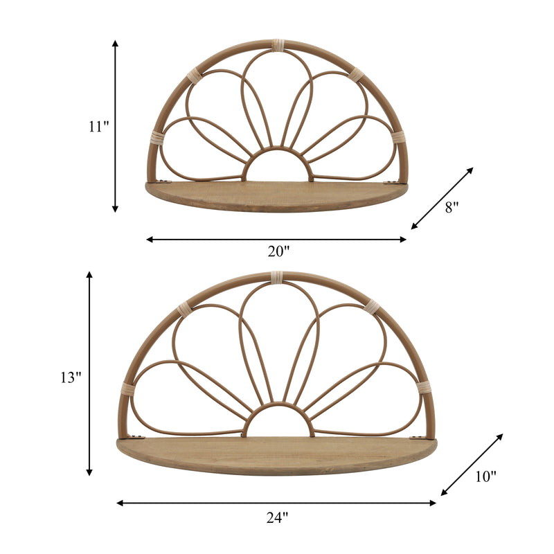 METAL, S/2 11/13 ARCHED FLOWER WALL SHELVES,BROWN