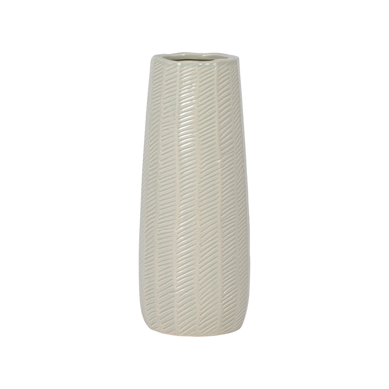 CER, 12 ETCHED LINES CYLINDER VASE, CUCUMBER