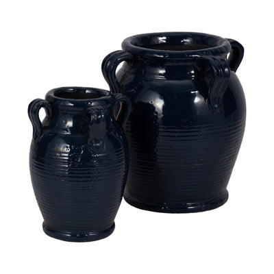 7 Terracotta Vase With Handles, Navy Blue