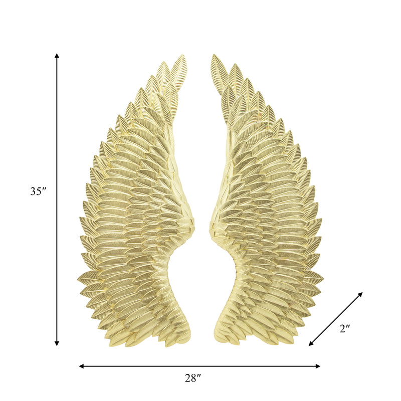 RESIN S/2 ANGEL WINGS WALL ACCENT, GOLD