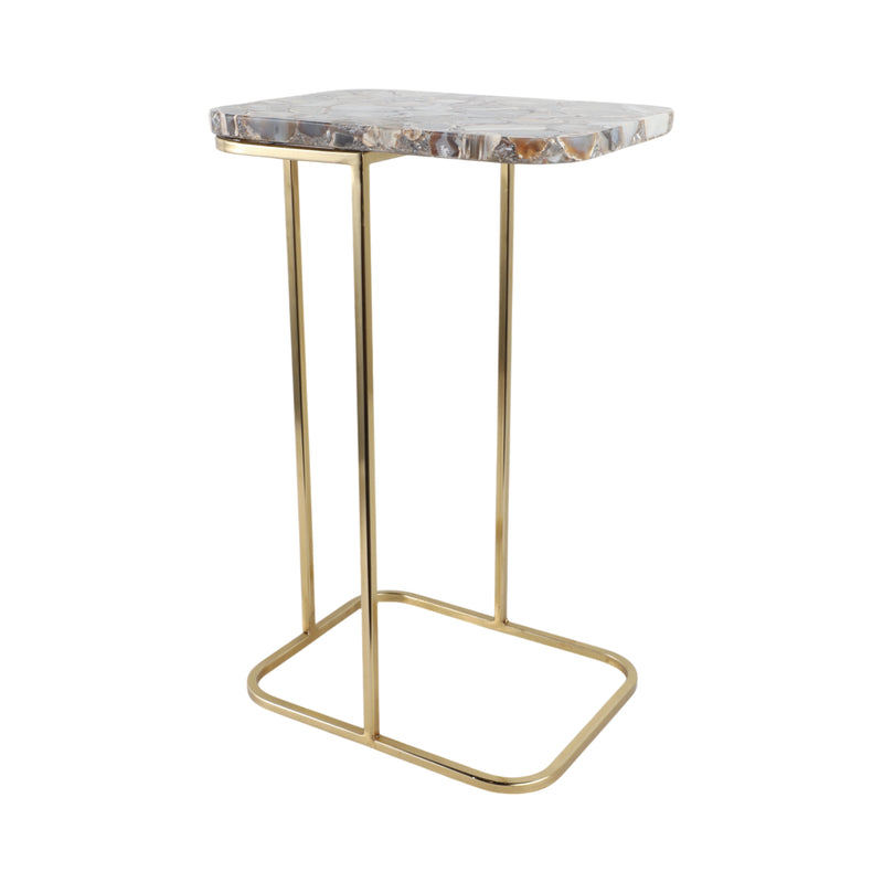 24x15 Agate Top C-table, Black/gold