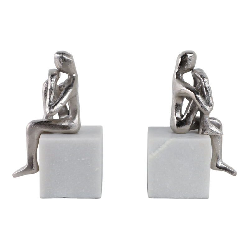 METAL/MARBLE S/2  SITTING LEG UP BOOKENDS, SILVER