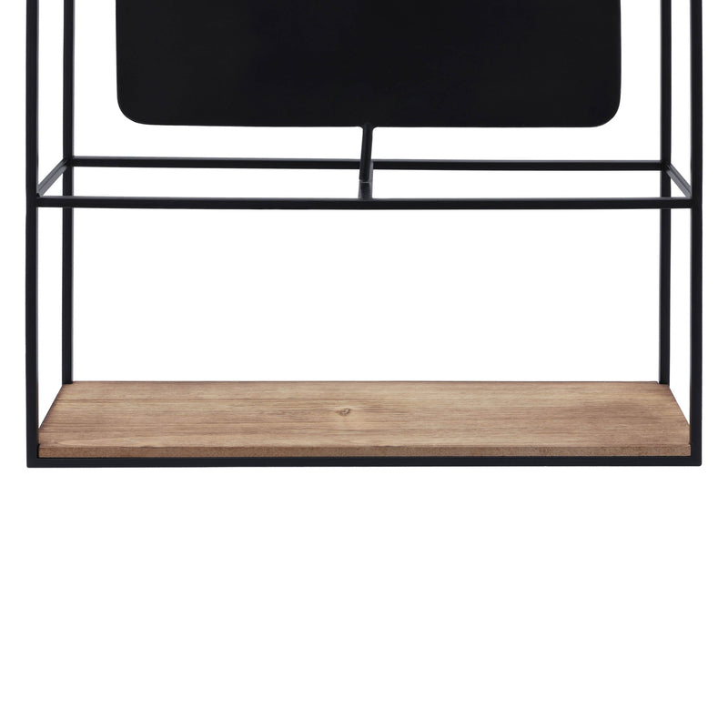 METAL/WOOD 36H WALL SHELF WITH MIRROR, BLACK/BROW