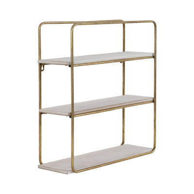 METAL / WOOD 3 TIER WALL SHELF, GOLD