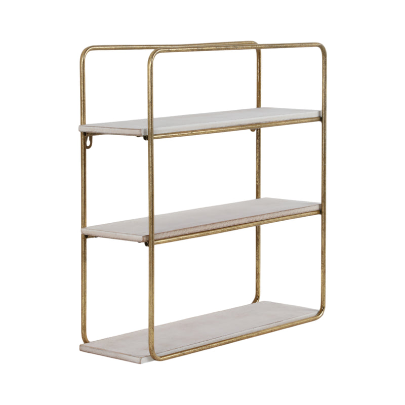 METAL / WOOD 3 TIER WALL SHELF, GOLD