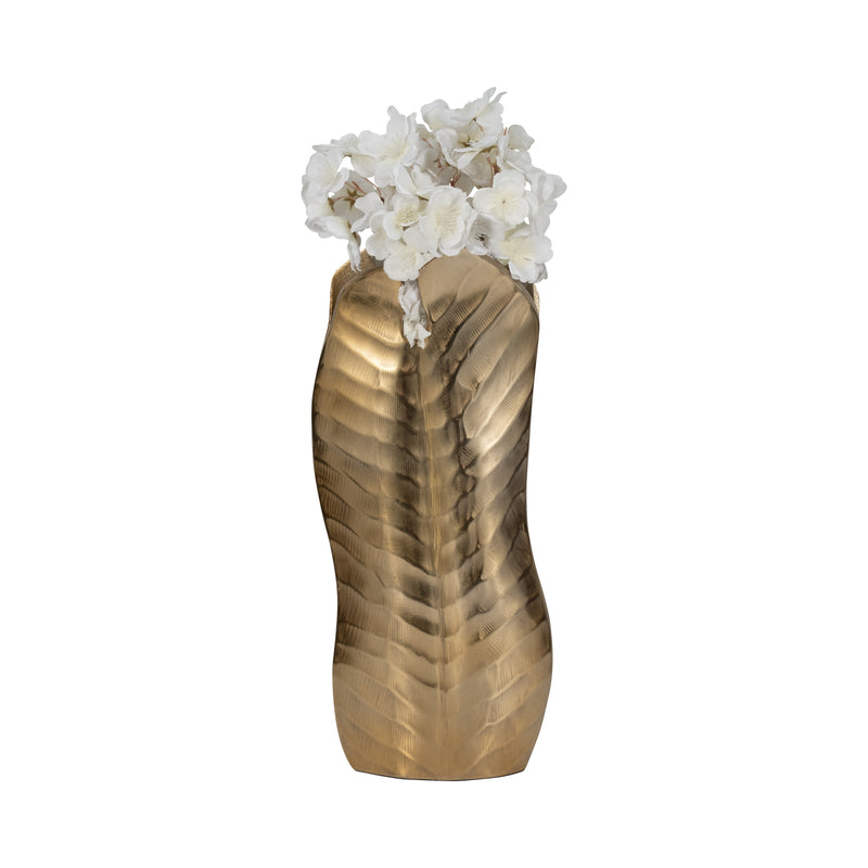 Metal, 16 Botanic Tall Leaf Vase, Gold