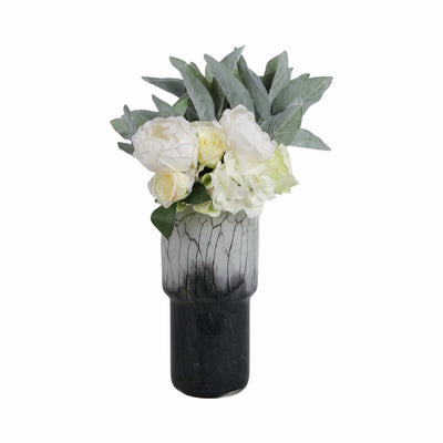 12x6 Abstract Glass Vase With Veining, White/blac