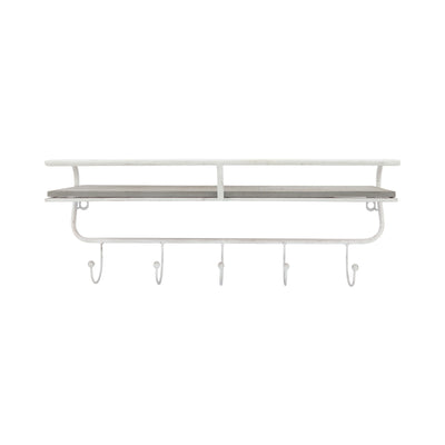 METAL/WOOD 20 5  HOOK WALL SHELF, WHITE/GRAY