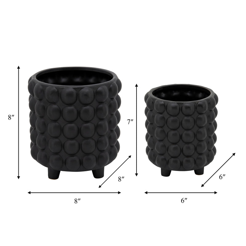 S/2 6/8 BUBBLE PLANTERS, MATTE BLACK