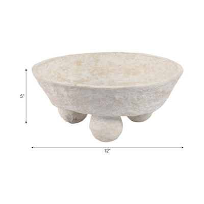 12x12 Paper Mache Knobby Footed Bowl, White