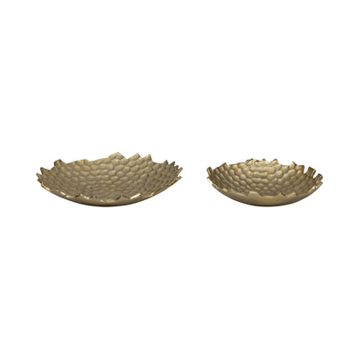 Metal, S/2 12/16 Honeycomb Bowls, Gold