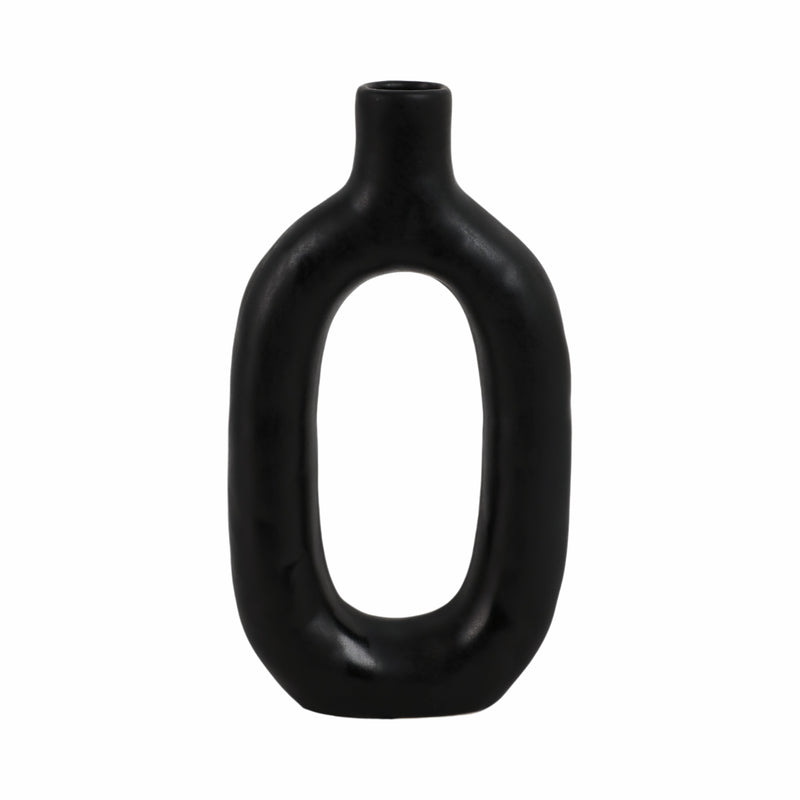 CER, 9 TEXTURED CUT-OUT VASE, BLACK