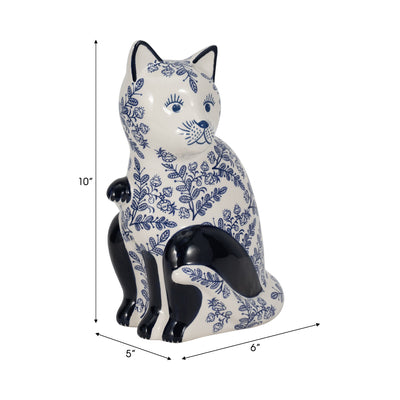 CER, 10 SITTING CHINOISERIE CAT, BLUE/WHITE