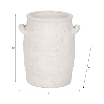 8 Traditional Handle Vase Rough Finish, White