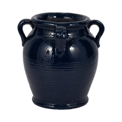 9 Terracotta Vase With Handles, Navy Blue