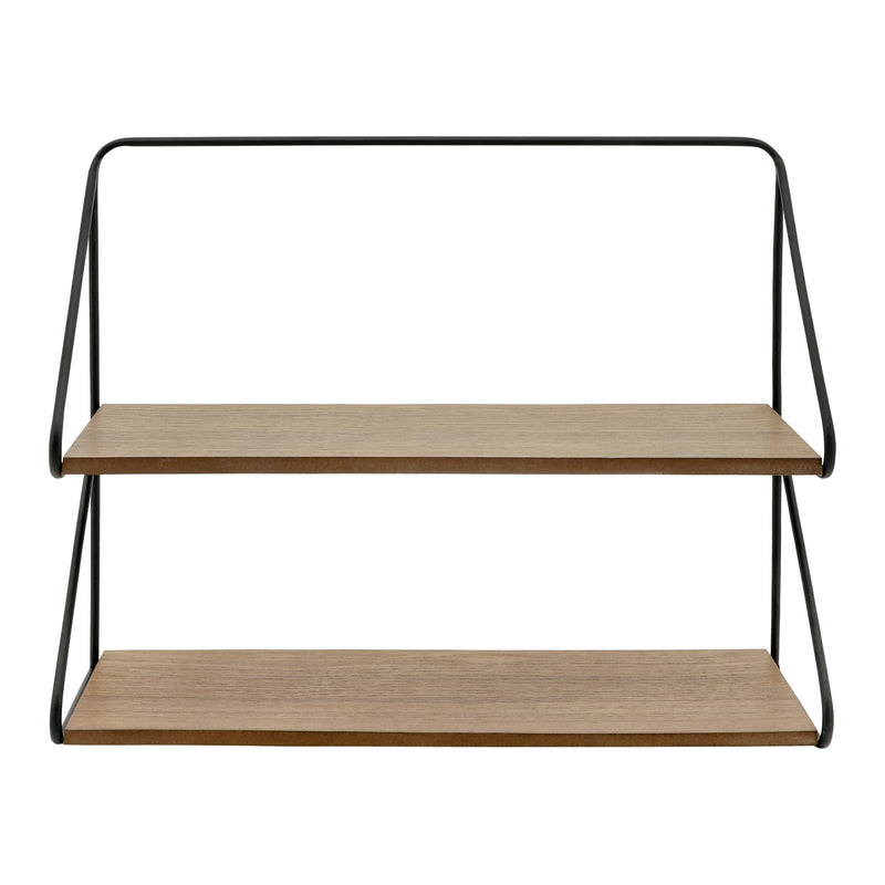 Metal /wood 20 2 Tier Wall Shelf, Black/brwn