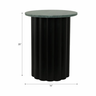 20 Large Ribbed Accent Table Marble Top, Blk/grn