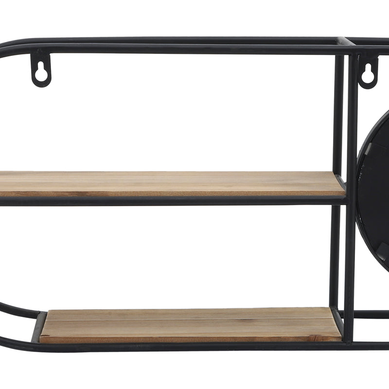 METAL/WOOD, 23L OVAL WALL SHELF W/ MIRROR, BLACK/