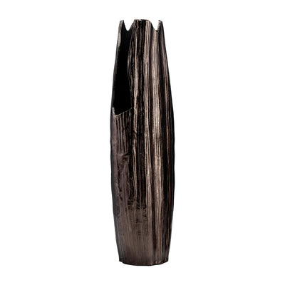 METAL, 24H, ABSTRACT RIDGED VASE,BLK NICKEL