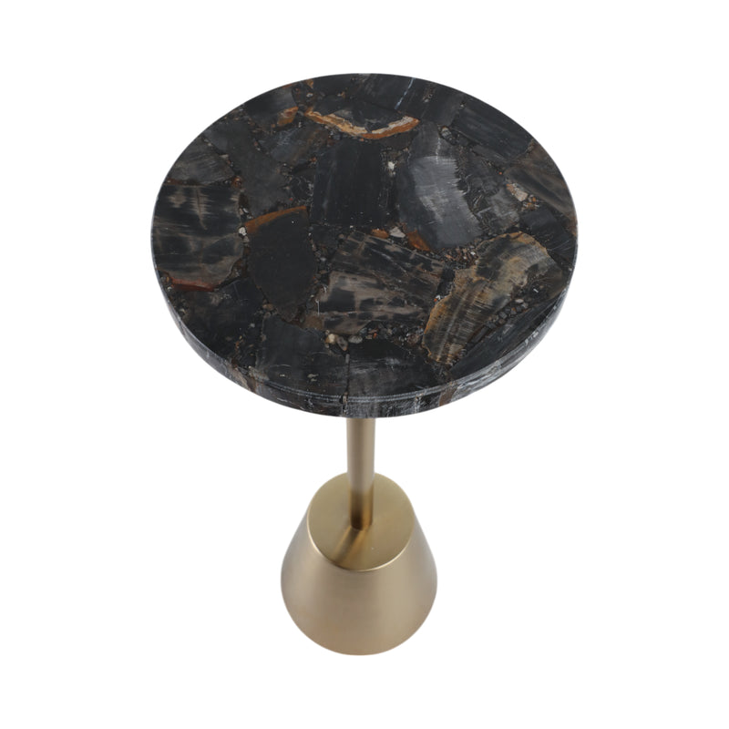 25x10 Petrified Wood Top Drink Table, Black/gold