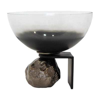 11x10 Glass Bowl On Rock Pedestal, Black/silver