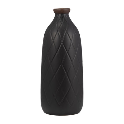 CER, 16 PLAID TEXTURED VASE, BLACK