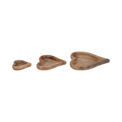 WOOD, S/3 7/11/14 HEART TRAYS, NATURAL