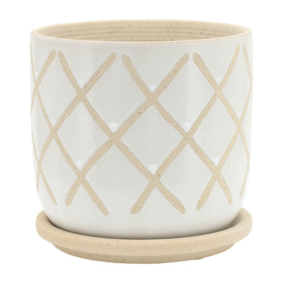 S/2 5/6 CROSS PLANTER W/ SAUCER, WHITE